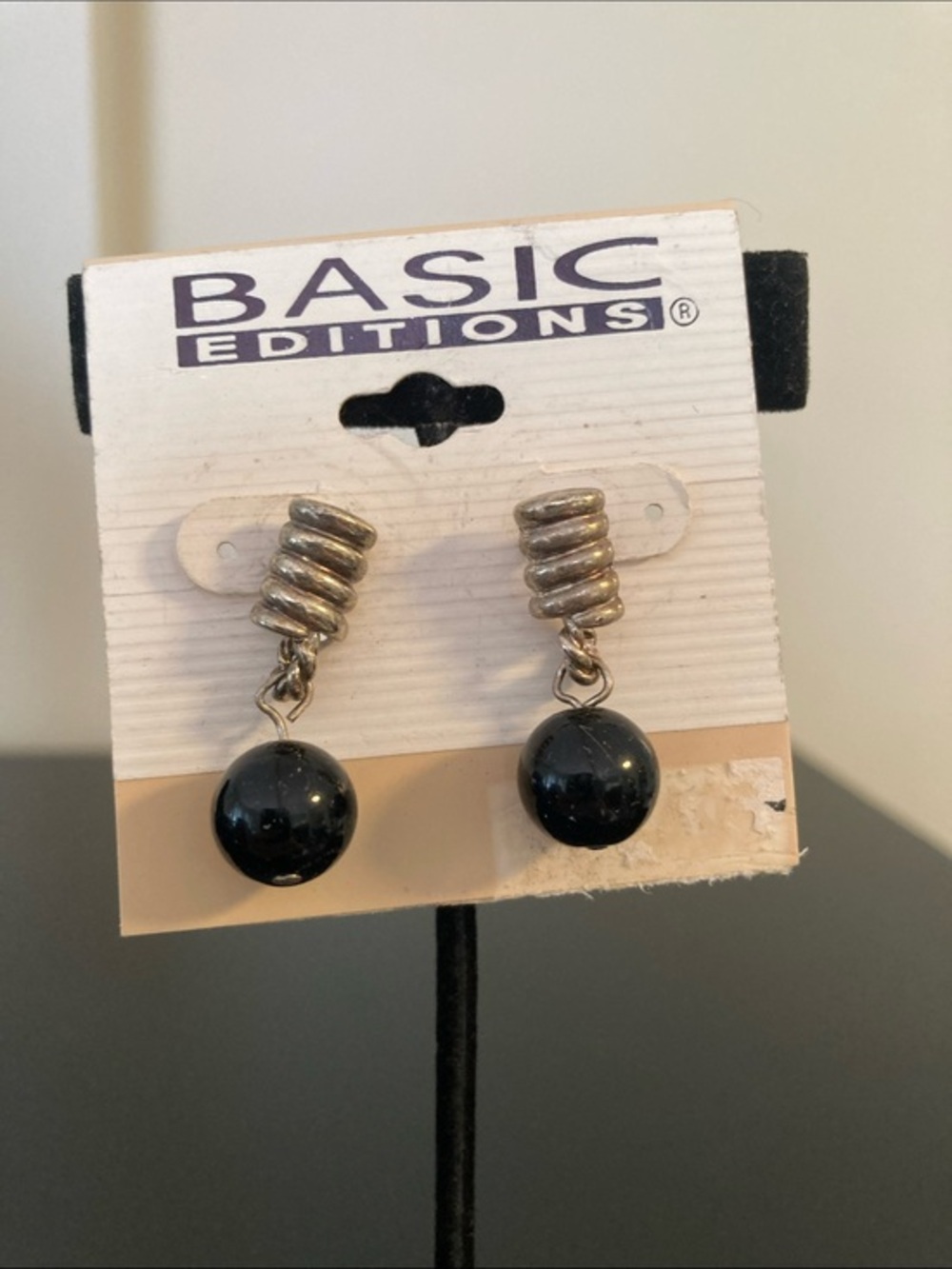 Basic Editions Silver-Tone Coil Earrings with Black Beads